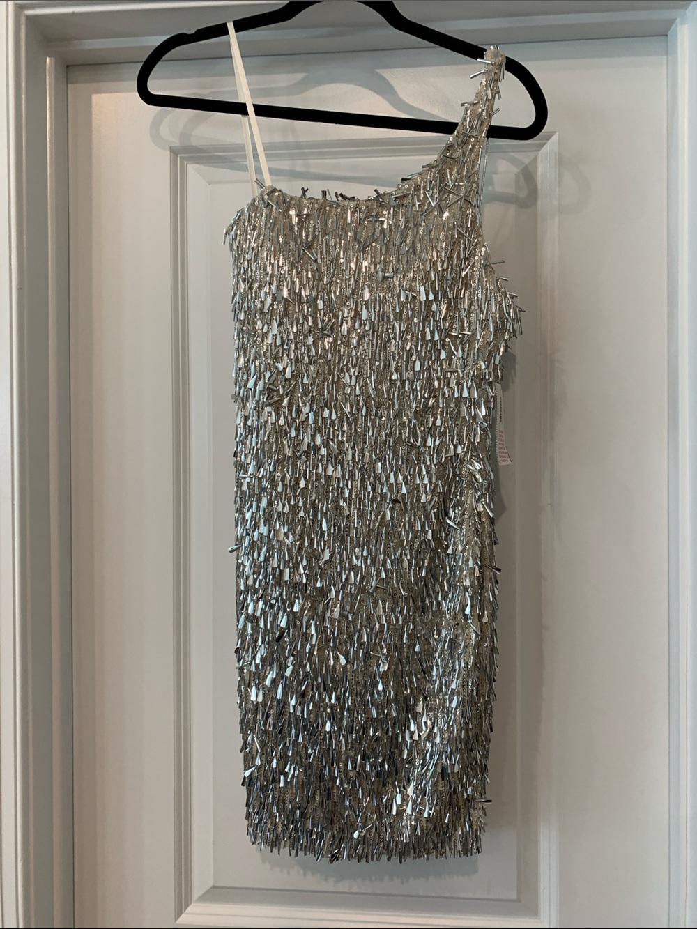 B Darlin champagne Dress with Silver Metallic Accents 5/6 NWT